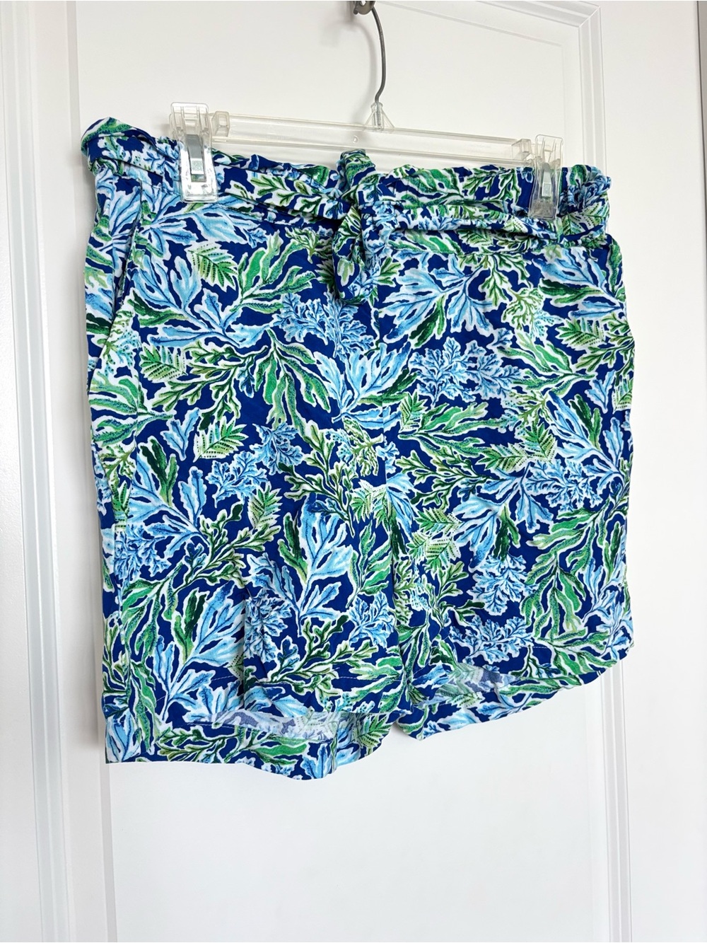 Stella Parker Floral Shorts Blue Green Botanical Print Pull On Tie Waist M